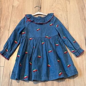 Mini Boden Blue Dress with Cherry Embroidery